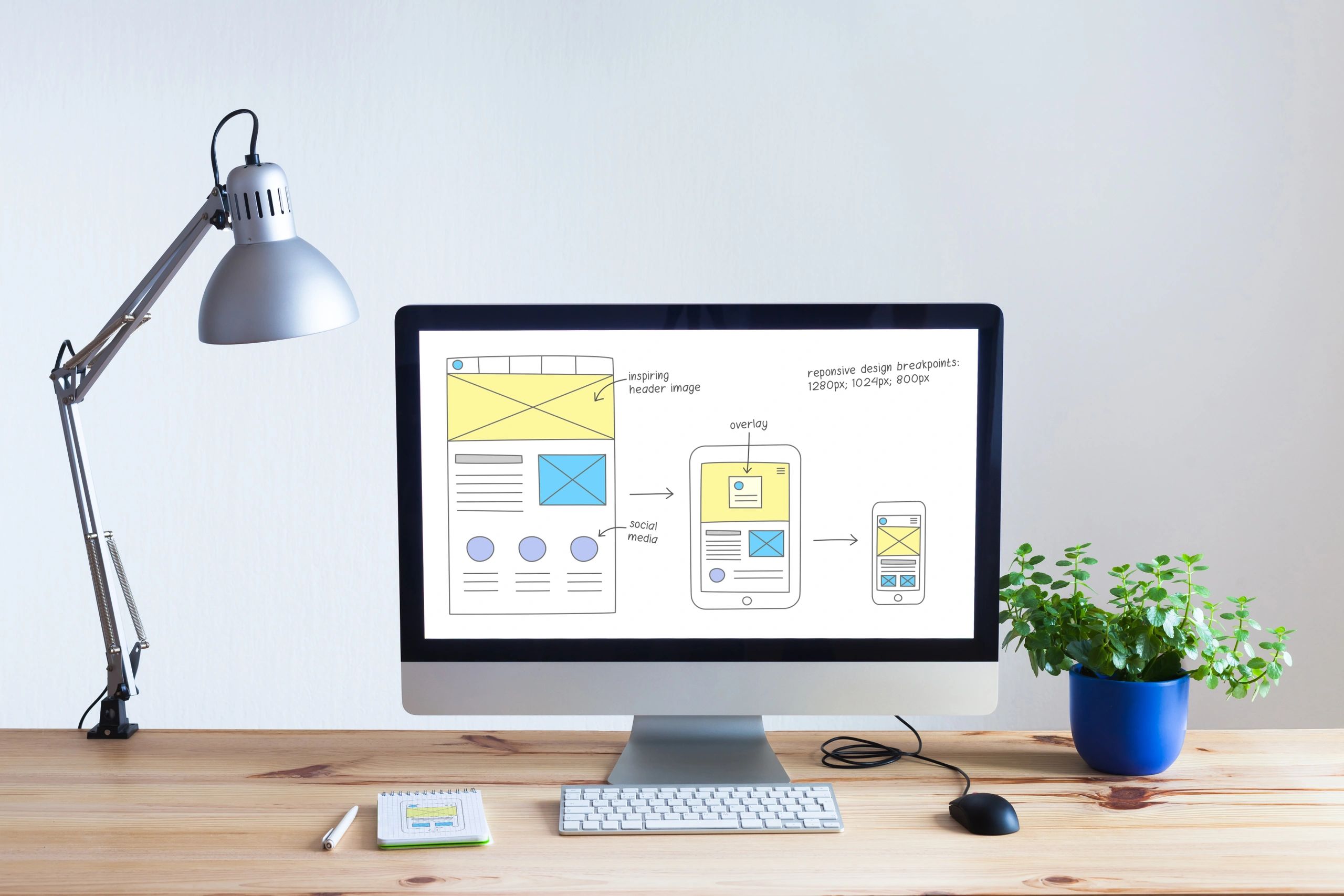 Responsive web design interface displayed on a desktop screen